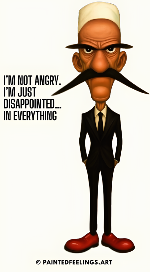 Funny angry gentleman art print, quirky wall decor digital download, humorous poster.